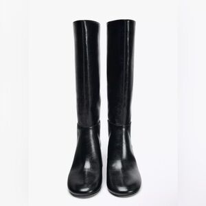 Zara Black Heeled Leather Boots